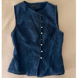 100% Linen Sleeveless Asymmetric Buttoned Top